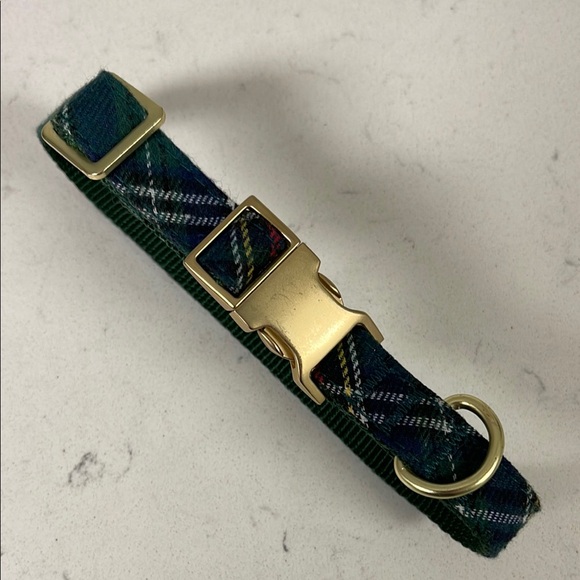 Holly Jolly Green Plaid Flannel Dog Collar Gold-tone Hardware Small-Medium - Picture 2 of 16